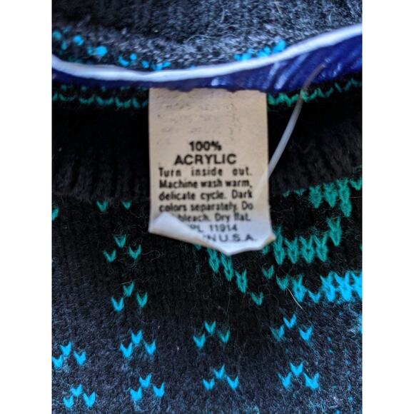 Kate Collins Vintage Holiday Sweater Womens Size M Blue Made In USA - Picture 9 of 9